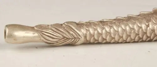 Chinese Tibetan silver hand-carved dragon smoking pipe