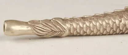 Chinese Tibetan silver hand-carved dragon smoking pipe
