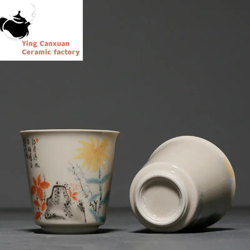 Chinese Traditional Ceramic Teacup Portable Travel Tea Bowl Household Porcelain Tea Set Pu'er Tie Guanyin Handmade Tea Cup 60ml