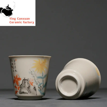 Chinese Traditional Ceramic Teacup Portable Travel Tea Bowl Household Porcelain Tea Set Pu'er Tie Guanyin Handmade Tea Cup 60ml
