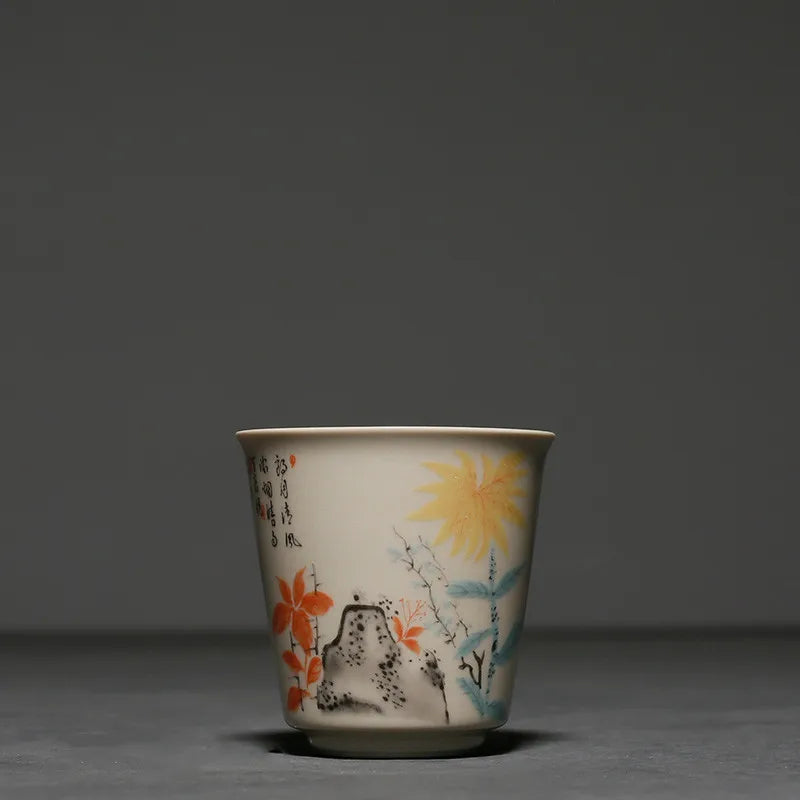 Chinese Traditional Ceramic Teacup Portable Travel Tea Bowl Household Porcelain Tea Set Pu'er Tie Guanyin Handmade Tea Cup 60ml