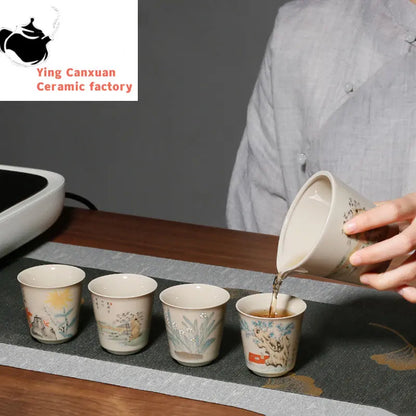 Chinese Traditional Ceramic Teacup Portable Travel Tea Bowl Household Porcelain Tea Set Pu'er Tie Guanyin Handmade Tea Cup 60ml