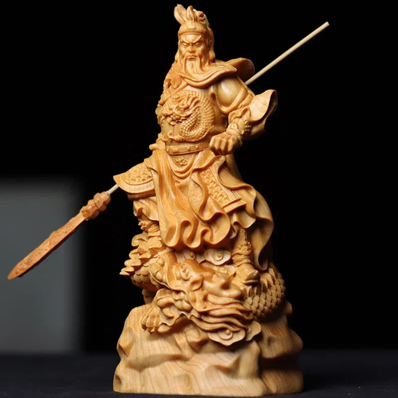 Chinese Traditional Handicraft Wooden Kowloon Guan Gong Three Kingdoms Period Figures Statue Home Decor Statue