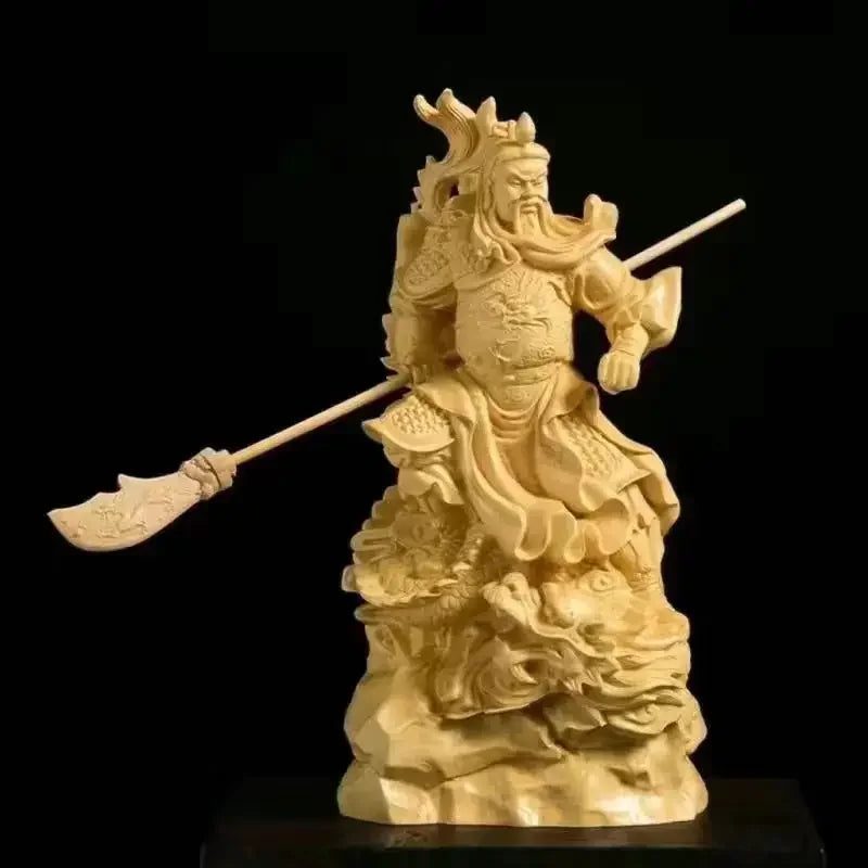 Chinese Traditional Handicraft Wooden Kowloon Guan Gong Three Kingdoms Period Figures Statue Home Decor Statue