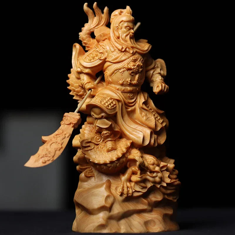 Chinese Traditional Handicraft Wooden Kowloon Guan Gong Three Kingdoms Period Figures Statue Home Decor Statue