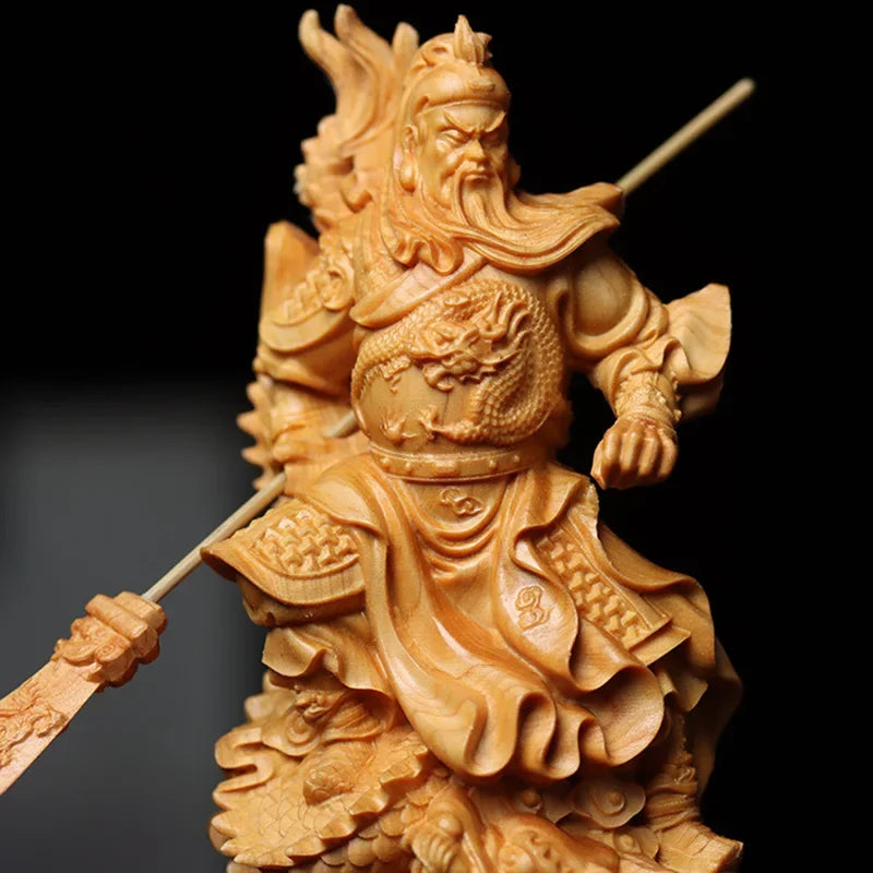 Chinese Traditional Handicraft Wooden Kowloon Guan Gong Three Kingdoms Period Figures Statue Home Decor Statue