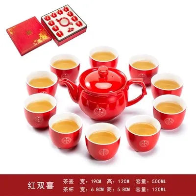 Chinese Traditional Red Porcelain Tea Pot Set, Teacup, Boutique Teaware, Wedding Accessories