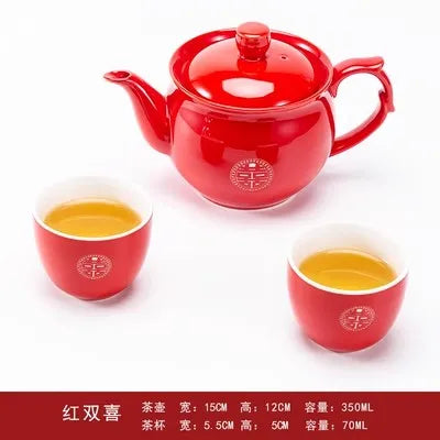 Chinese Traditional Red Porcelain Tea Pot Set, Teacup, Boutique Teaware, Wedding Accessories