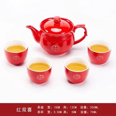 Chinese Traditional Red Porcelain Tea Pot Set, Teacup, Boutique Teaware, Wedding Accessories