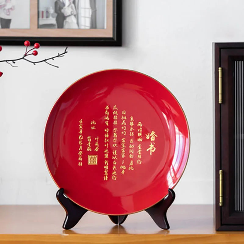 Chinese Traditional Wedding Ceramic Custom Name Decorative Plate Living Room Ornaments Decor For Bride and Groom Souvenir Gift