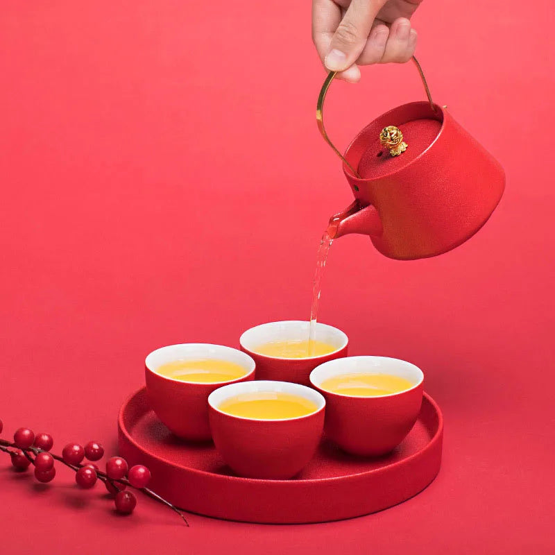 Chinese Traditional Wedding Ceramic Tea Infuser, Teapot Cup Set, Porcelain Teaware, Luxury Gift Supply