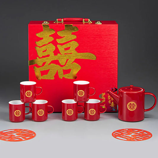 Chinese Traditional Wedding Ceramic Tea Set Double Happiness Teapot Cup Household Drinking Utensils Teaware Newlywed Gifts