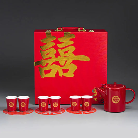 Chinese Traditional Wedding Ceramic Tea Set Double Happiness Teapot Cup Household Drinking Utensils Teaware Newlywed Gifts