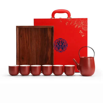 Chinese Traditional Wedding Ceramic Tea Set Teaware Kettle Retro Porcelain Teapot Tea Cup Newlywed Souvenir Gift Party Supplies