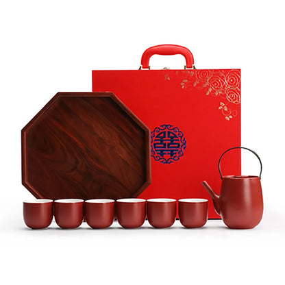 Chinese Traditional Wedding Ceramic Tea Set Teaware Kettle Retro Porcelain Teapot Tea Cup Newlywed Souvenir Gift Party Supplies