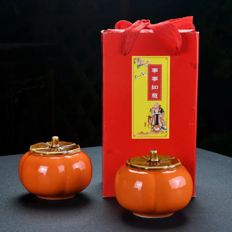 Chinese Travel Kung Fu Ceramic Tea Set 1 Teapot 4 Teacups Tea Ceremony Portable Persimmon Shape Teapot Exquisite Gift Box