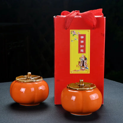 Chinese Travel Kung Fu Ceramic Tea Set 1 Teapot 4 Teacups Tea Ceremony Portable Persimmon Shape Teapot Exquisite Gift Box