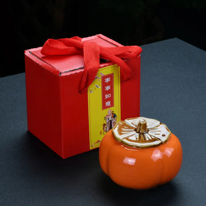 Chinese Travel Kung Fu Ceramic Tea Set 1 Teapot 4 Teacups Tea Ceremony Portable Persimmon Shape Teapot Exquisite Gift Box