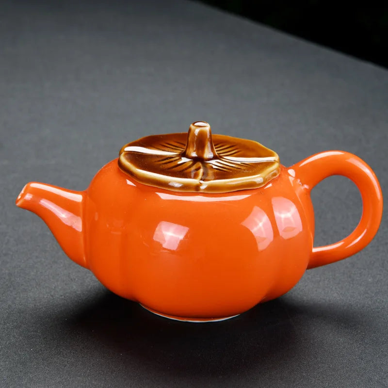 Chinese Travel Kung Fu Ceramic Tea Set 1 Teapot 4 Teacups Tea Ceremony Portable Persimmon Shape Teapot Exquisite Gift Box