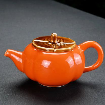 Chinese Travel Kung Fu Ceramic Tea Set 1 Teapot 4 Teacups Tea Ceremony Portable Persimmon Shape Teapot Exquisite Gift Box