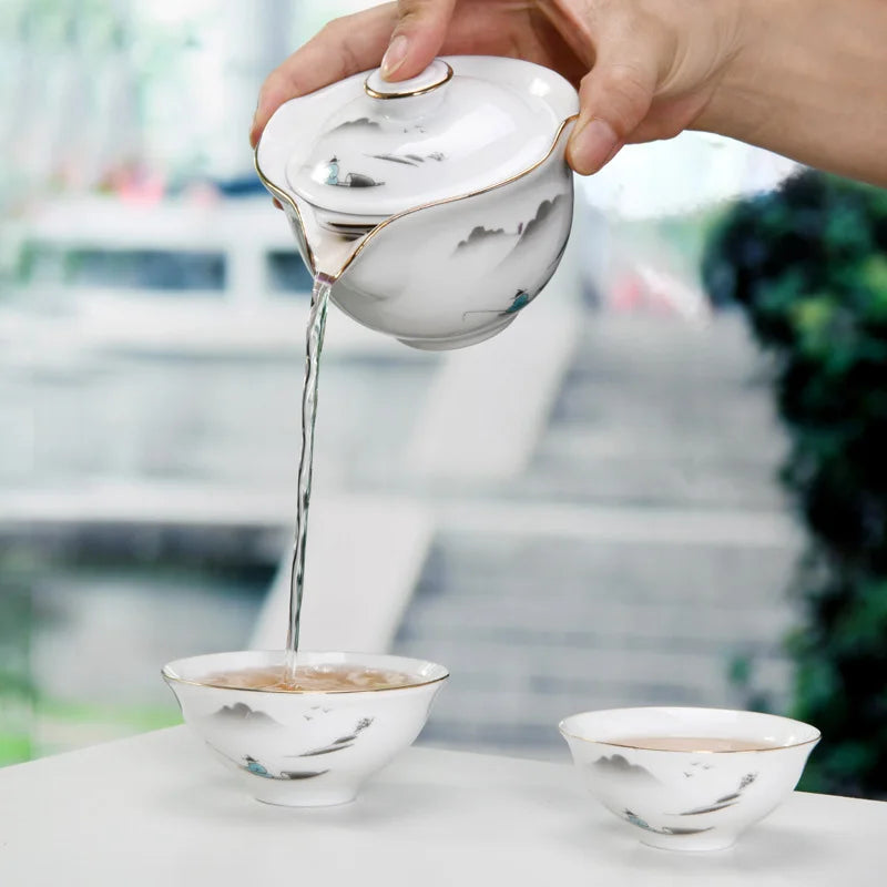 Chinese Travel Kung Fu Tea Set Black Color Ceramic Portable Teapot Porcelain Tea Gaiwan Cups of Tea Ceremony Pot Free shipping