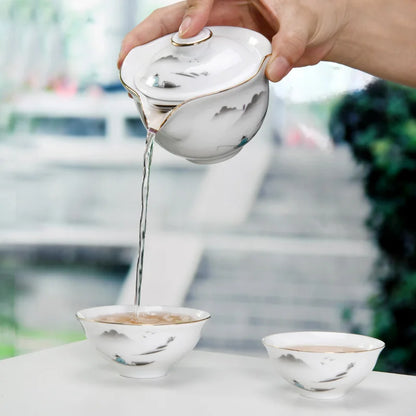 Chinese Travel Kung Fu Tea Set Black Color Ceramic Portable Teapot Porcelain Tea Gaiwan Cups of Tea Ceremony Pot Free shipping
