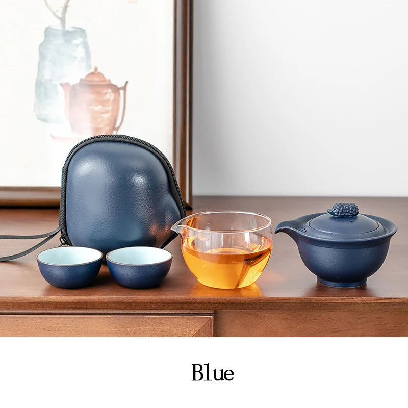 Chinese Travel Portable Ceramic Tea Set Gaiwan with Tea Pot Tea Cups Travel Bag for Office Home Travel Teaware Gift For Friend