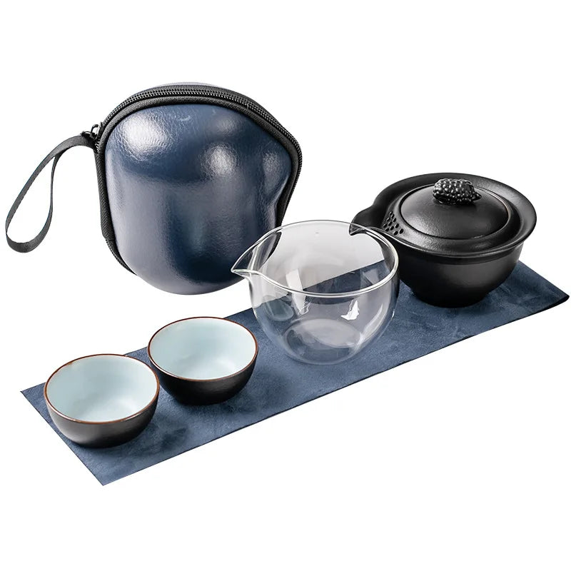 Chinese Travel Portable Ceramic Tea Set Gaiwan with Tea Pot Tea Cups Travel Bag for Office Home Travel Teaware Gift For Friend