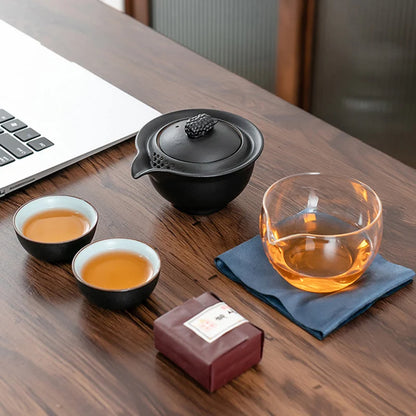 Chinese Travel Portable Ceramic Tea Set Gaiwan with Tea Pot Tea Cups Travel Bag for Office Home Travel Teaware Gift For Friend