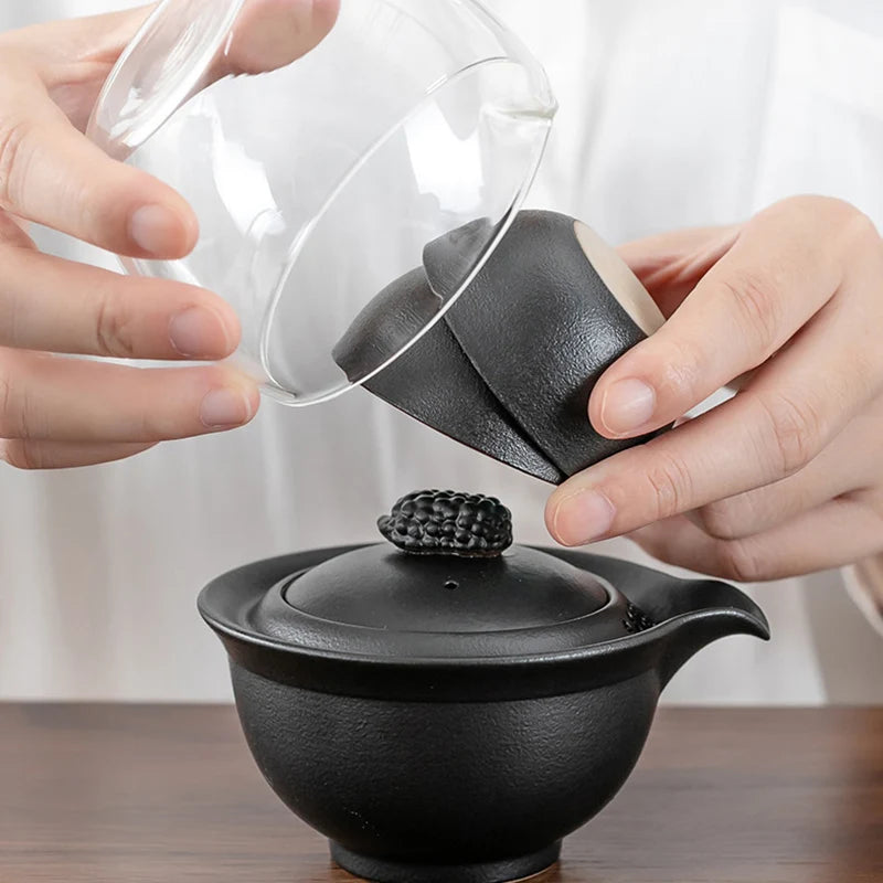 Chinese Travel Portable Ceramic Tea Set Gaiwan with Tea Pot Tea Cups Travel Bag for Office Home Travel Teaware Gift For Friend