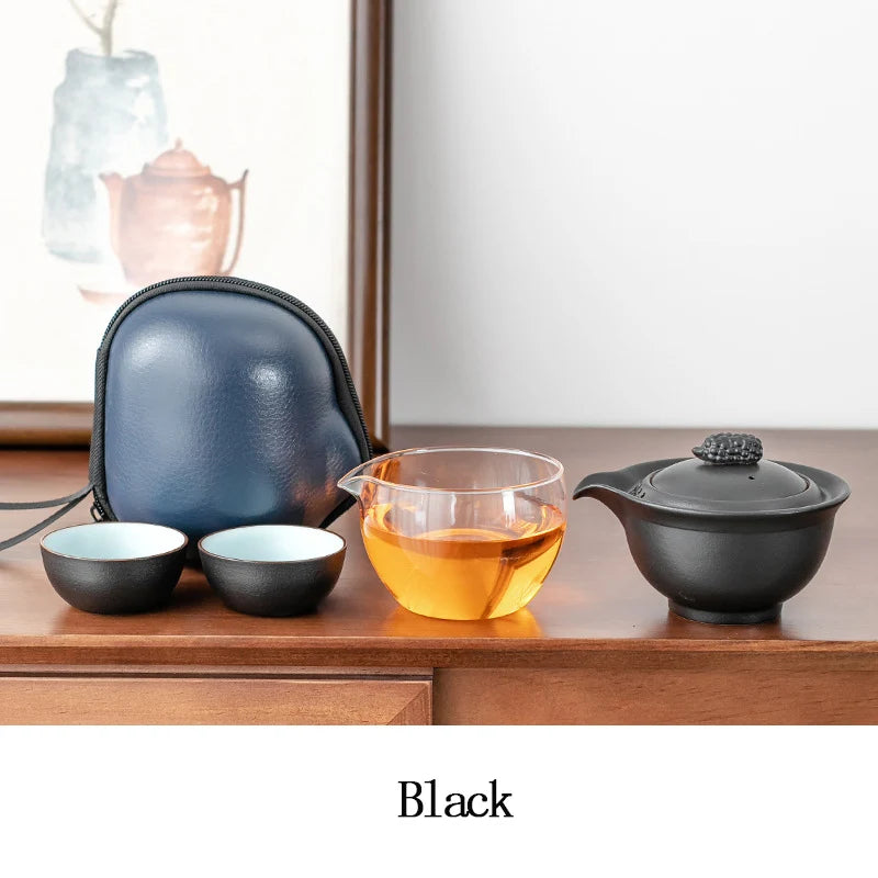 Chinese Travel Portable Ceramic Tea Set Gaiwan with Tea Pot Tea Cups Travel Bag for Office Home Travel Teaware Gift For Friend