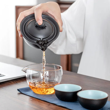 Chinese Travel Portable Ceramic Tea Set Gaiwan with Tea Pot Tea Cups Travel Bag for Office Home Travel Teaware Gift For Friend