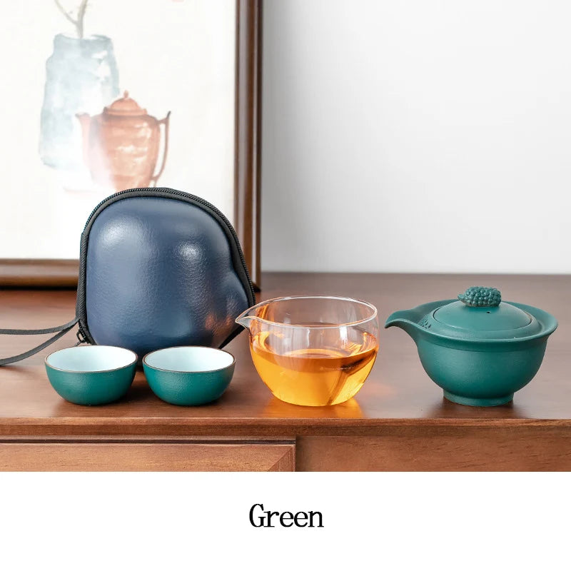 Chinese Travel Portable Ceramic Tea Set Gaiwan with Tea Pot Tea Cups Travel Bag for Office Home Travel Teaware Gift For Friend