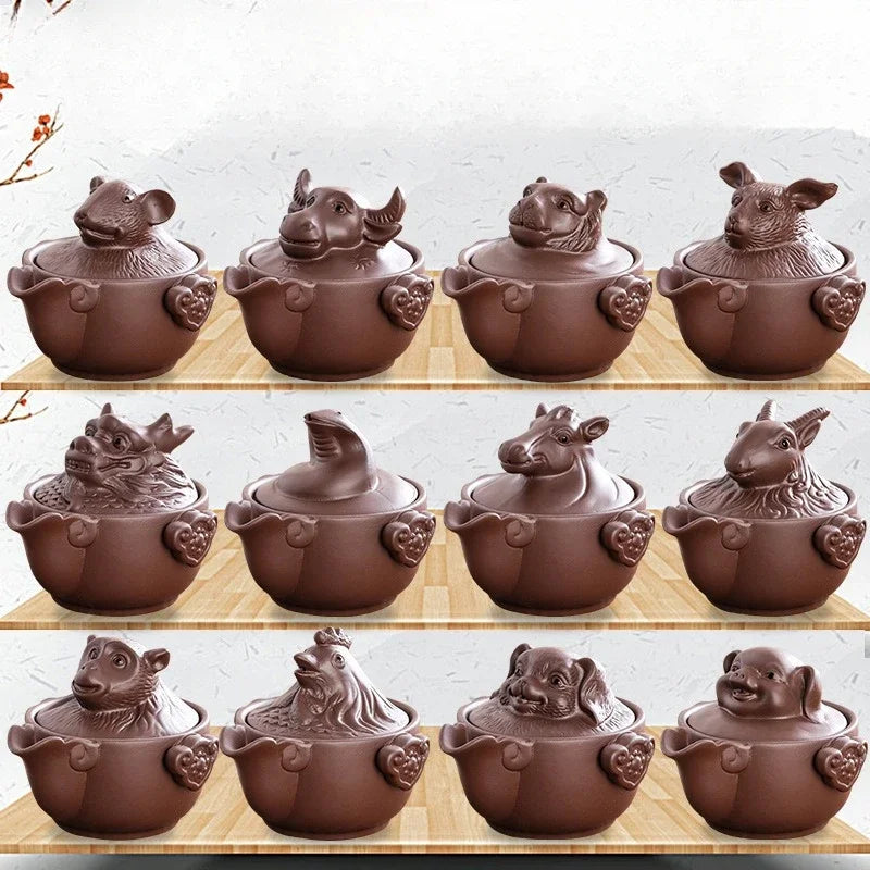 Chinese Twelve Zodiac Portable Travel Tea Set Yixing Purple Clay Teapot Quik Pots Teaware Chinese Drink Teapots NLSLASI