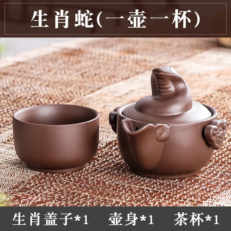 Chinese Twelve Zodiac Portable Travel Tea Set Yixing Purple Clay Teapot Quik Pots Teaware Chinese Drink Teapots NLSLASI