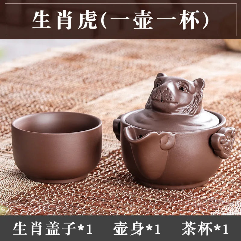 Chinese Twelve Zodiac Portable Travel Tea Set Yixing Purple Clay Teapot Quik Pots Teaware Chinese Drink Teapots NLSLASI