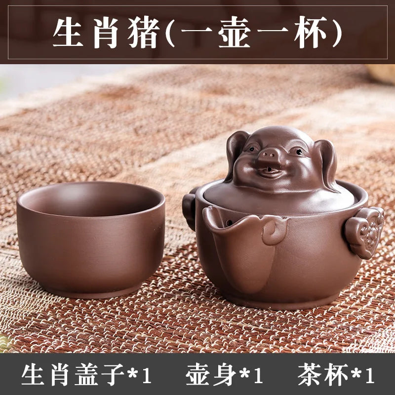 Chinese Twelve Zodiac Portable Travel Tea Set Yixing Purple Clay Teapot Quik Pots Teaware Chinese Drink Teapots NLSLASI