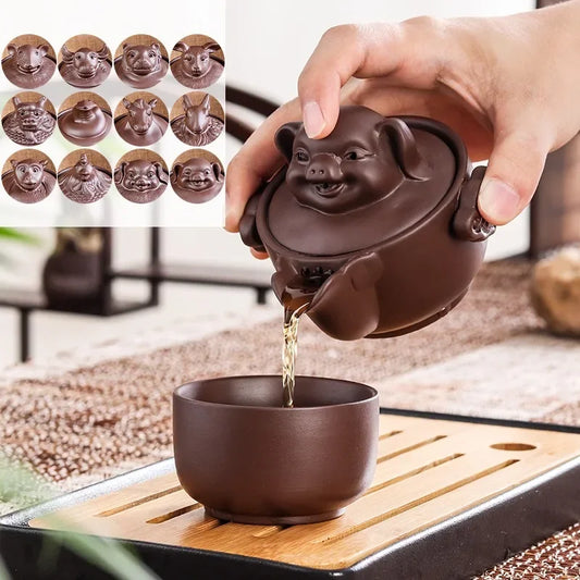 Chinese Twelve Zodiac Portable Travel Tea Set Yixing Purple Clay Teapot Quik Pots Teaware Chinese Drink Teapots NLSLASI
