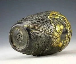 Chinese Vintage Collection Bronze Statues Gold-plating Flower Bird Vase 20cm