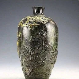 Chinese Vintage Collection Bronze Statues Gold-plating Flower Bird Vase 20cm