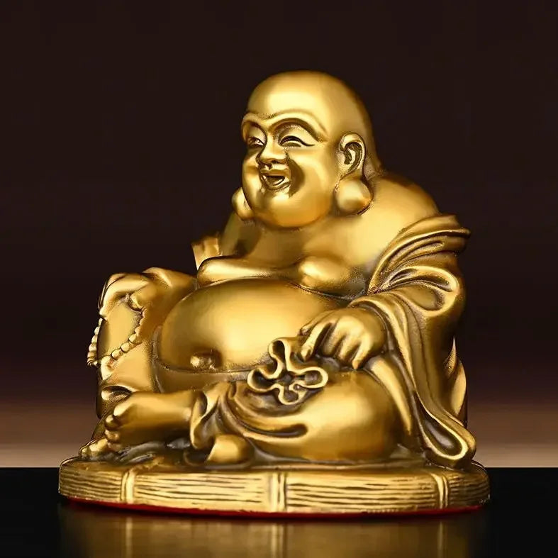 Chinese Vintage Full Copper Bodhisattva Maitreya Buddha Ornaments  Pot Belly Home Office Car Small Sculptures