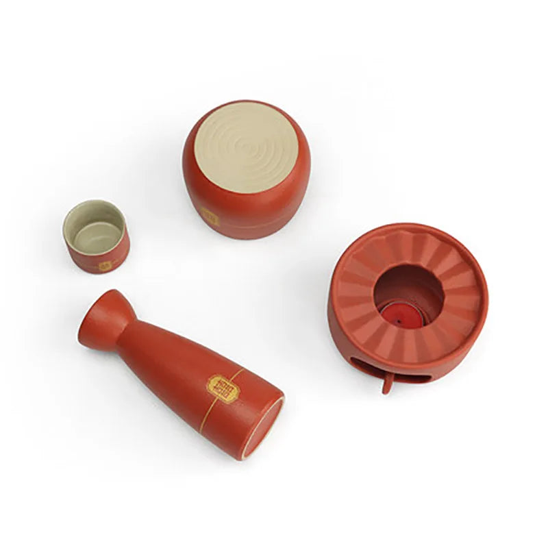 Chinese Wedding Ceramic Wine Set Red Wine Pot Cup and Wood Tray New Year Gift Porcelain Household Home Accessories