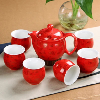 Chinese Wedding Decoration Tea Sets Insulation 6pcs teacup 1pcs teapot. Kung Fu Teaware Sets Wholesale The Highest Sales