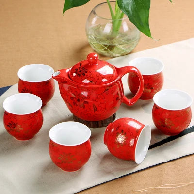 Chinese Wedding Decoration Tea Sets Insulation 6pcs teacup 1pcs teapot. Kung Fu Teaware Sets Wholesale The Highest Sales