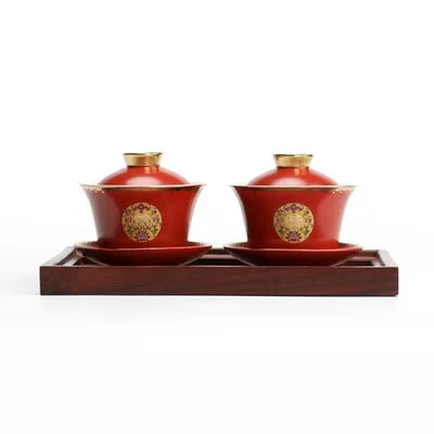 Chinese Wedding Tea Gaiwan Red Tea Cup Double happiness Teacup with Lid and Saucer Set Porcelain Teaware Newlywed Gift Supply
