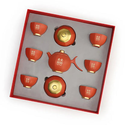 Chinese Wedding Teapot Teacup Tea Pot Cup Bowl Set Ceramic Teaware Creative Customized Bride Gift Dowry Marriage Celebration
