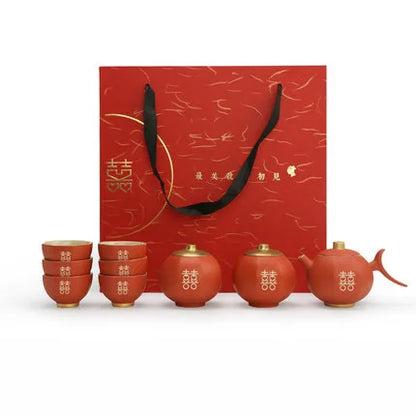 Chinese Wedding Teapot Teacup Tea Pot Cup Bowl Set Ceramic Teaware Creative Customized Bride Gift Dowry Marriage Celebration