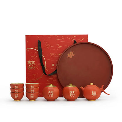 Chinese Wedding Teapot Teacup Tea Pot Cup Bowl Set Ceramic Teaware Creative Customized Bride Gift Dowry Marriage Celebration