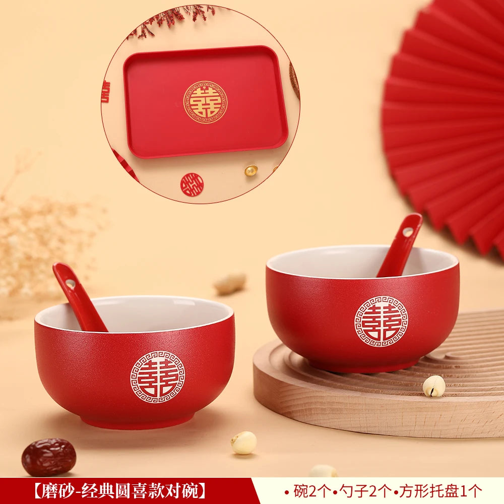 Chinese Wedding Teaware Supplies Exquisite Ceramics Gaiwan Teacup Handmade Tea Maker Double Happiness Bowl High-end Tea Set