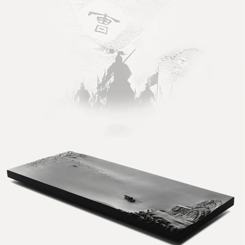 Chinese Weighted Tea Tray Hand Carved Boat Mountain Master Handmade Serving Trays Water Draining heavy Table for Tea Set New